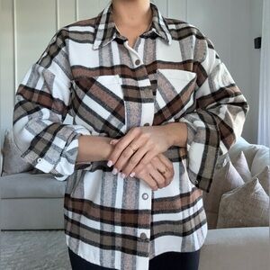 Primark Plaid Button-Down Shirt - Brown and White